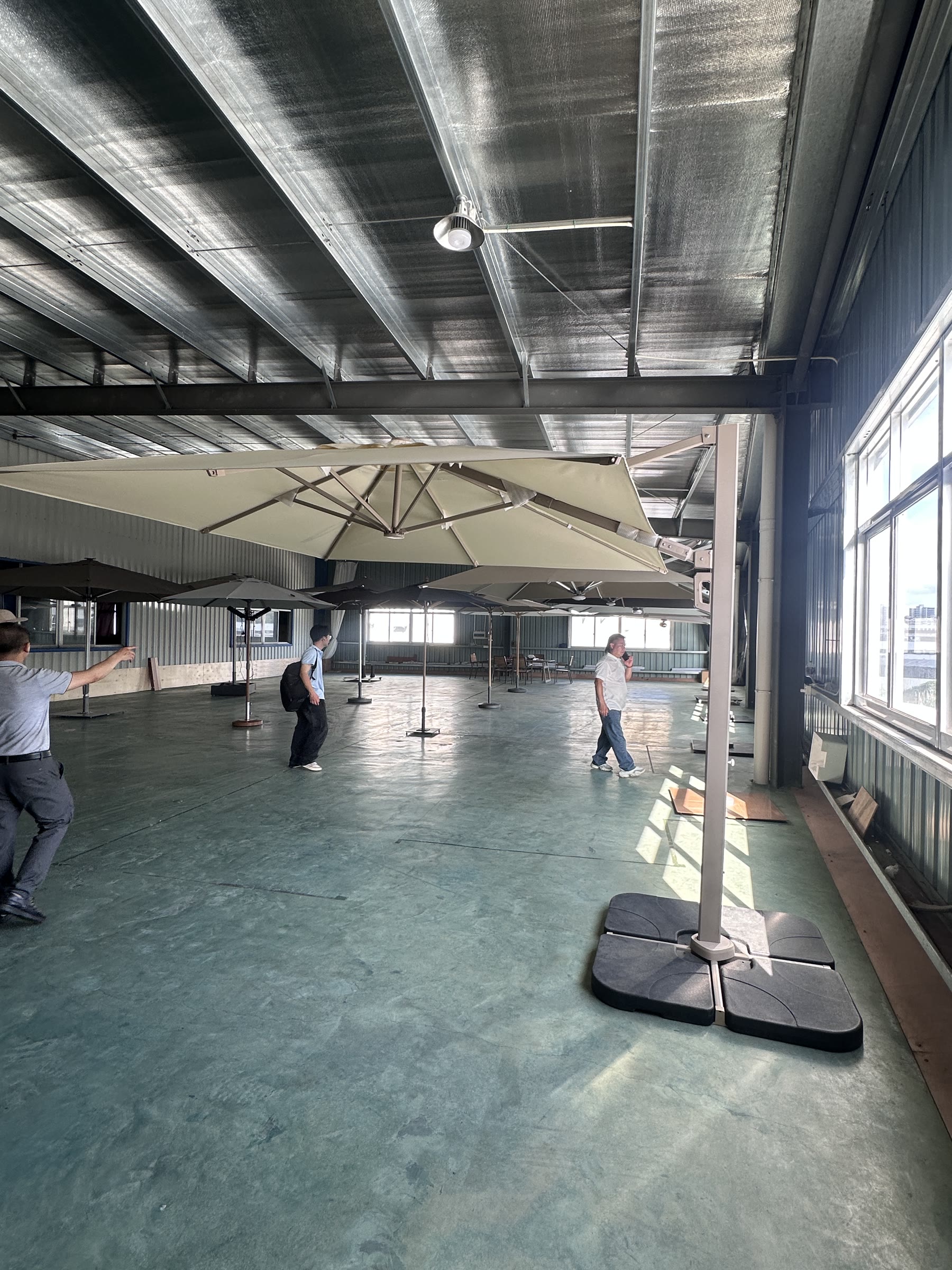 Finished Solargy umbrellas undergoing final assembly and testing