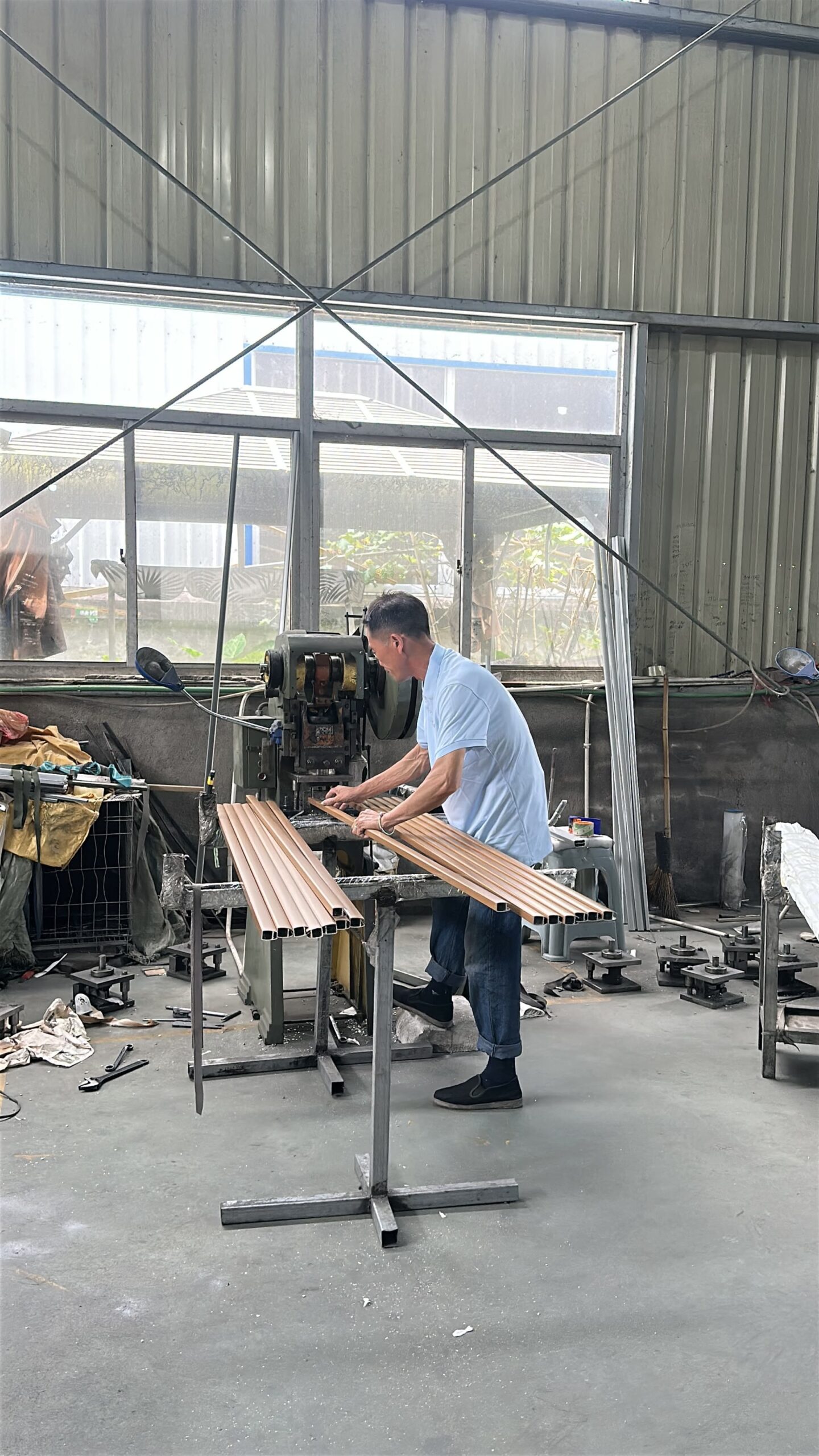 Worker operating frame processing equipment
