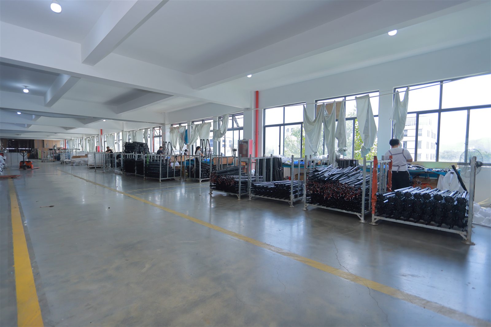 Batch components prepared and organized in the factory.
