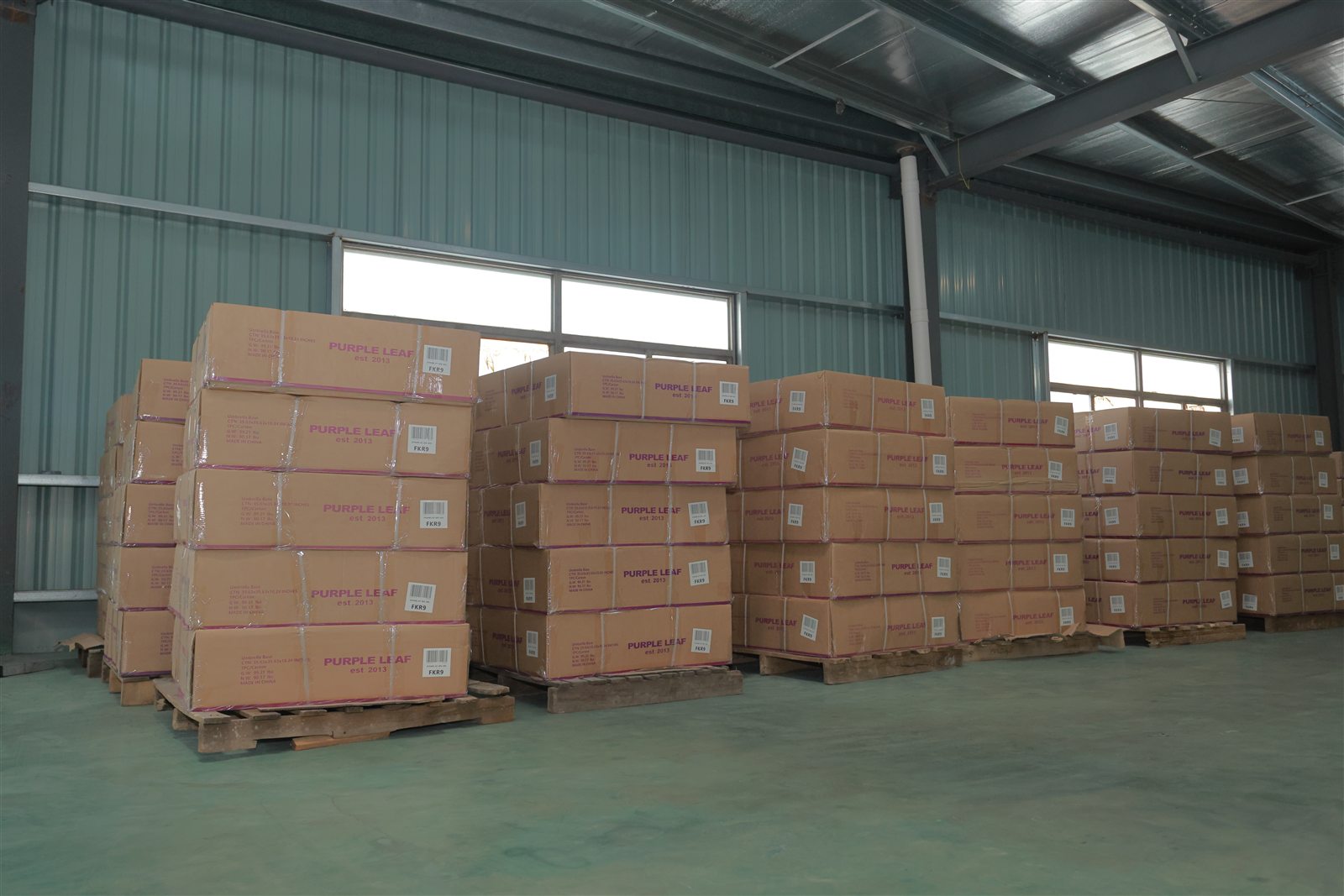 Packed products organized for dispatch.